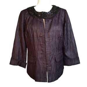 Chico's Datura Purple Lminus Lustre Vintage Jacket Size 1 Small